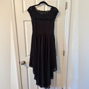 Elegant Black Lace-Trim Evening Dress